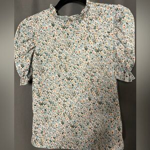 🔥Green floral print short sleeve casual blouse XS